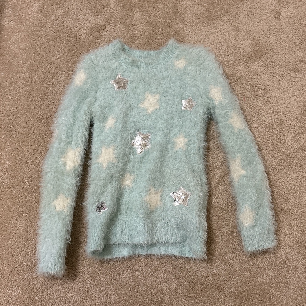 SO Fuzzy Star Sweater - Mint Green